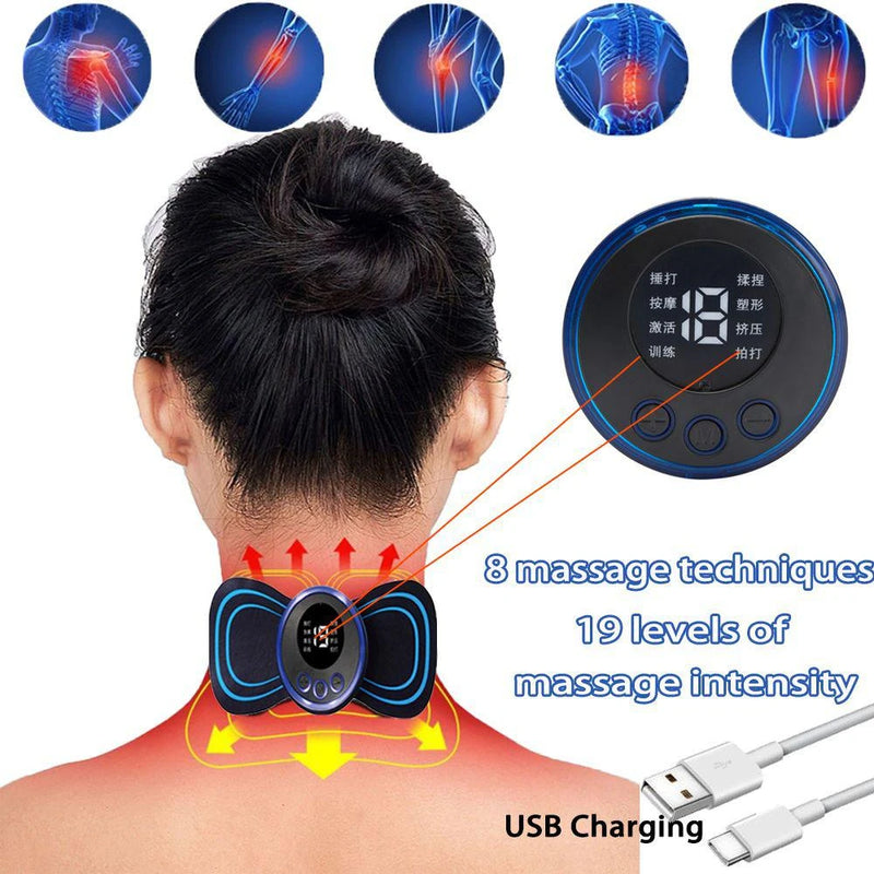 Mini massageador elétrico portátil de estimulação de pescoço para alívio da dor muscular cervical