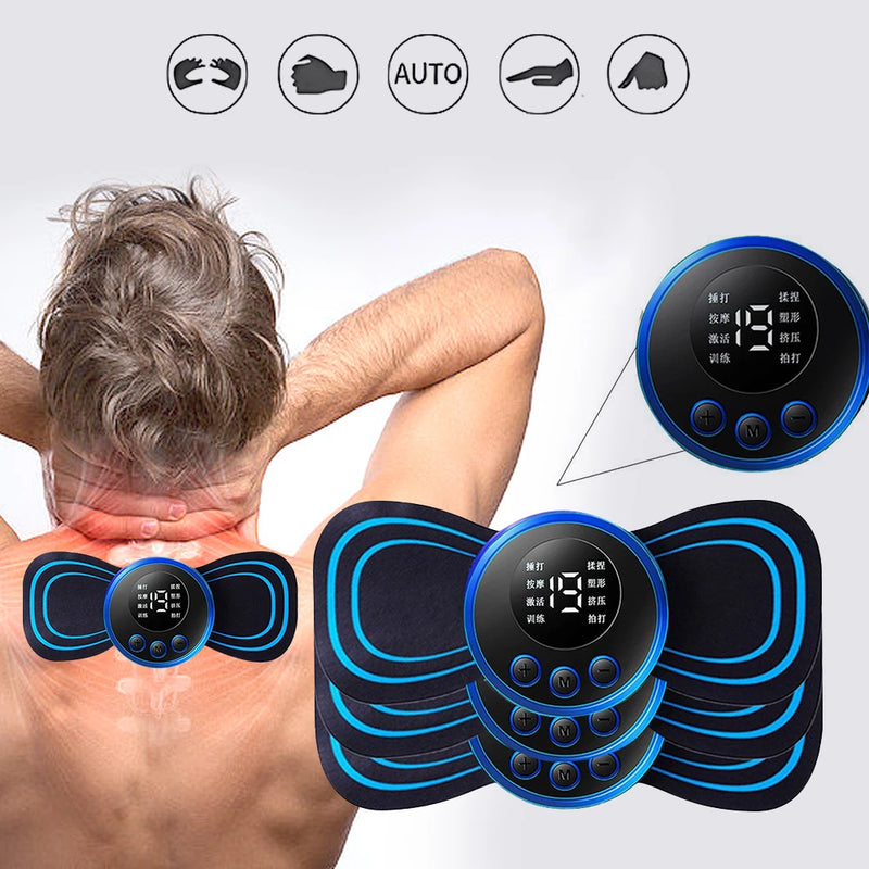 Mini massageador elétrico portátil de estimulação de pescoço para alívio da dor muscular cervical